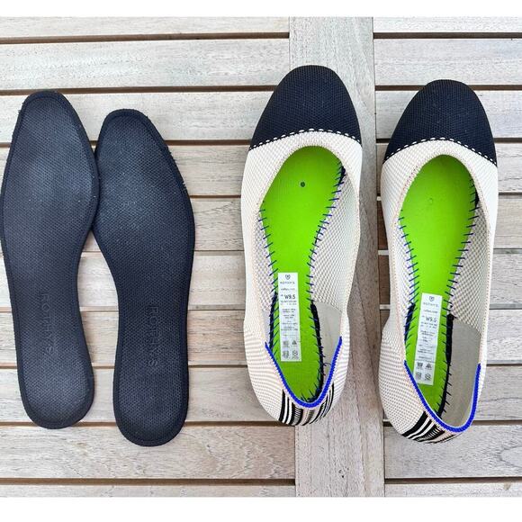 Rothys Tuxedo The Square Slip On Ballet Flat Shoes Size 9.5 / Excellent - Picture 9 of 14